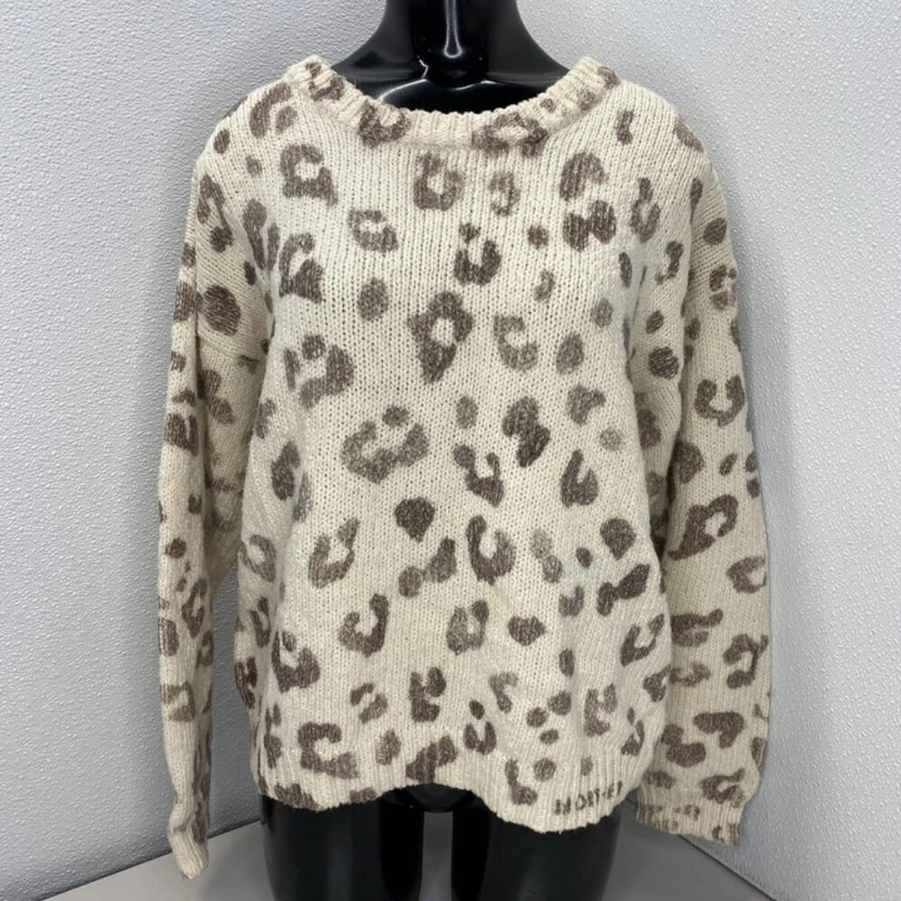 NEW MOTHER Women's The Jumper Leopard Print Pullover Sweater Beige Size L